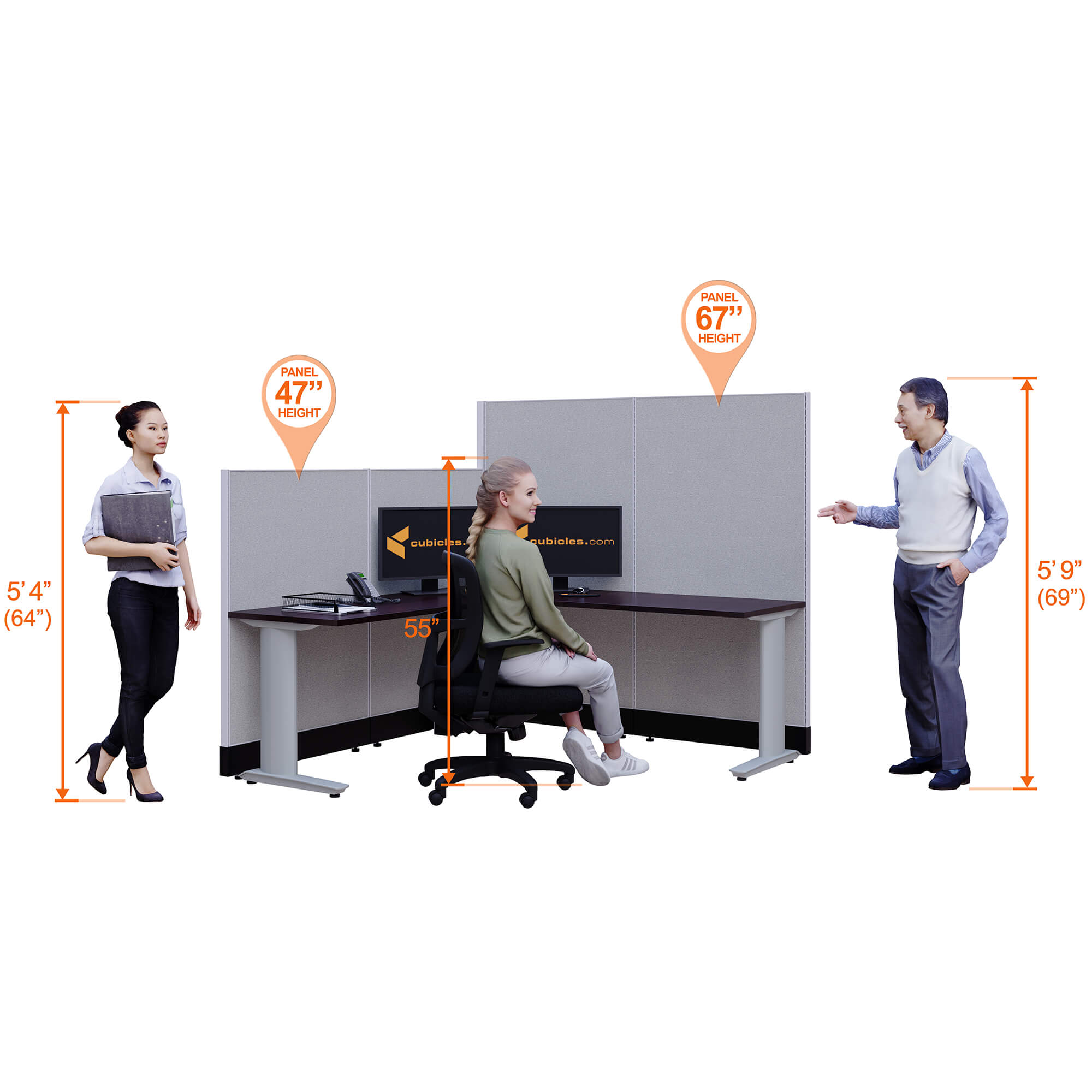 Cubicle desk l shaped 1pack perspective heights