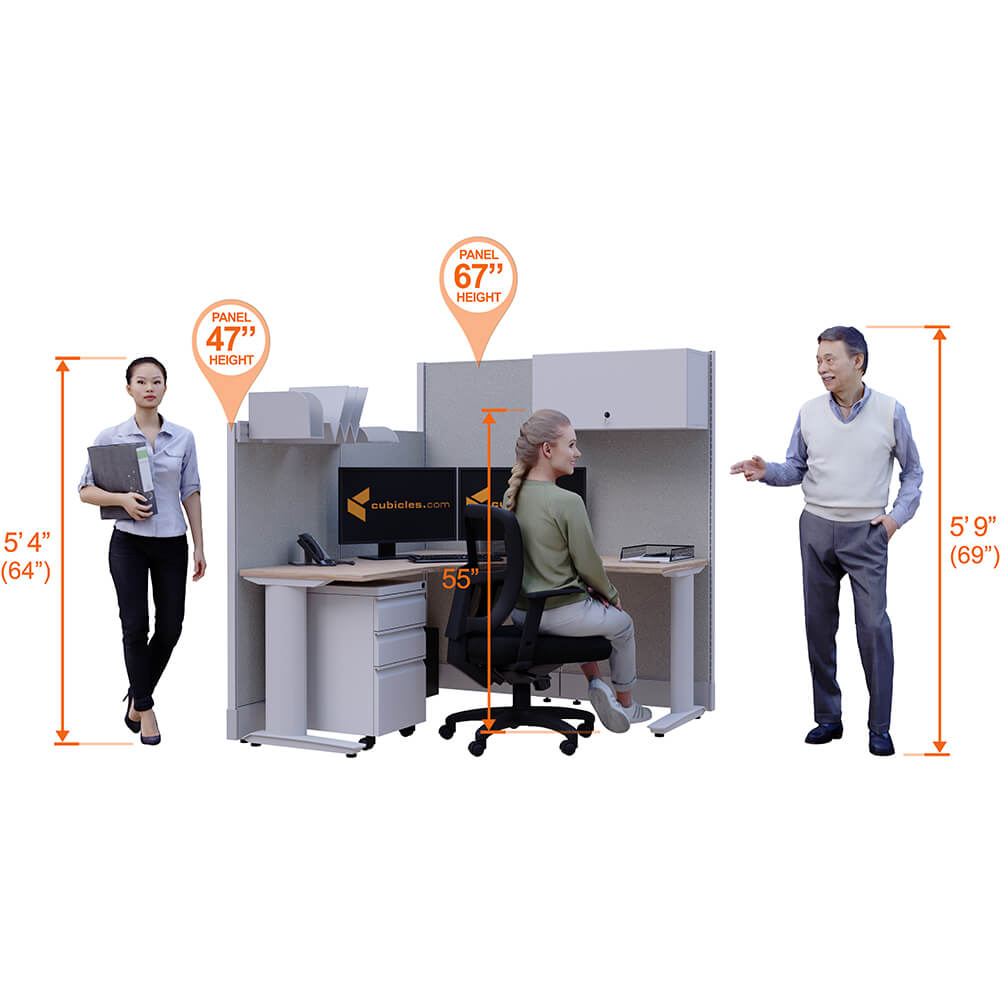 Cubicle desk l shaped with storage 1pack powered perspective heights