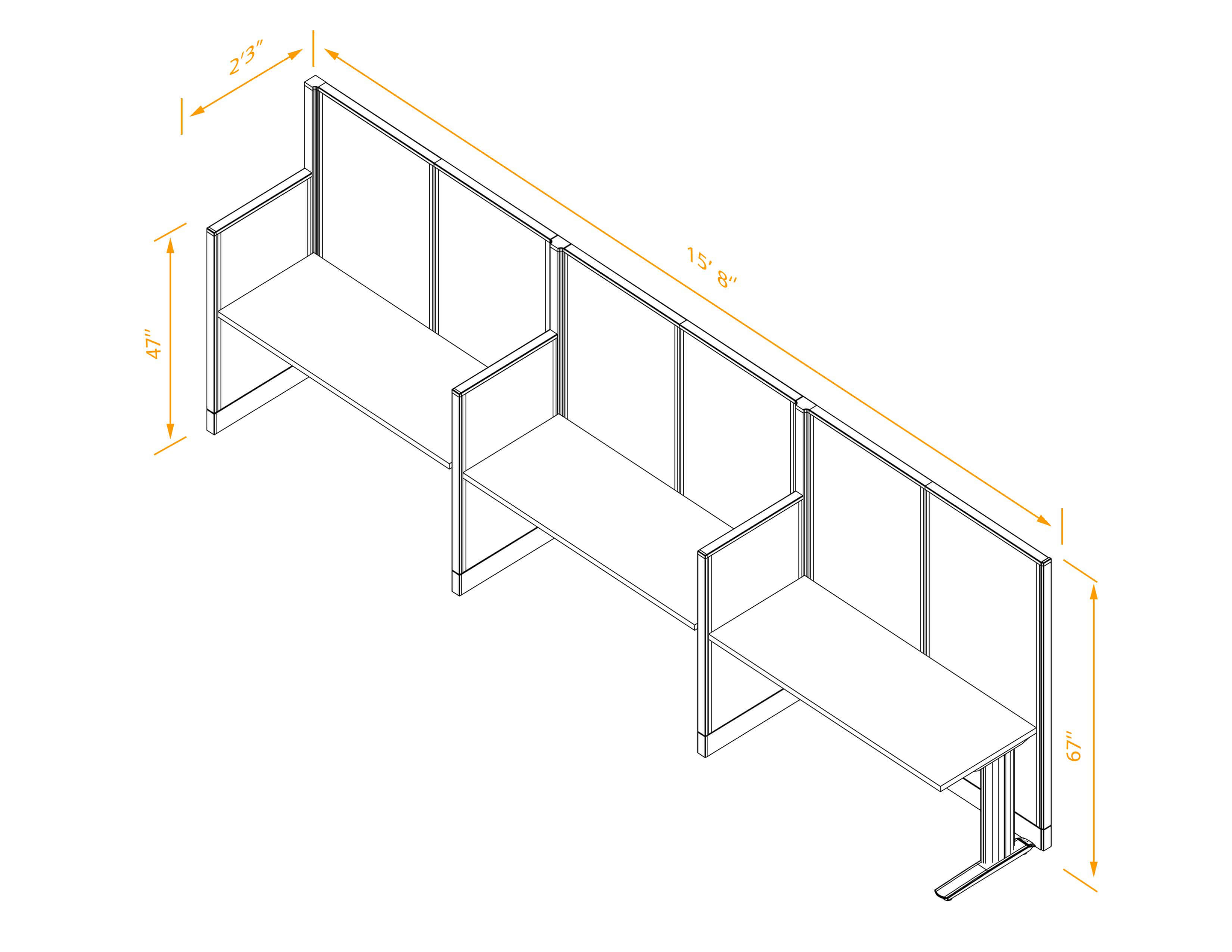 Straight workstation 3pack inline non powered dimensions