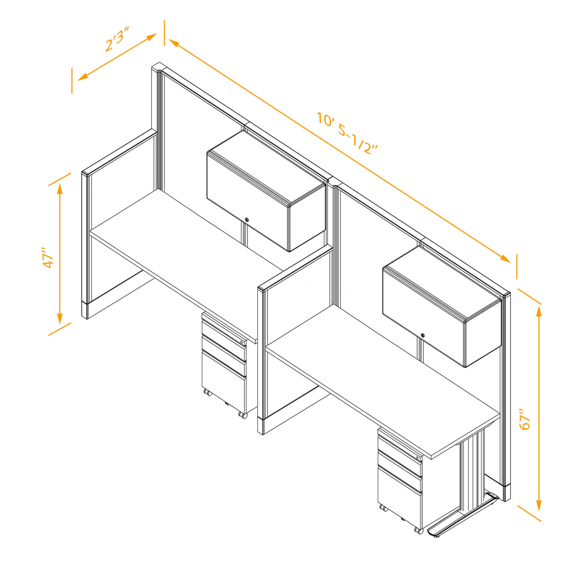 Straight workstations 2pack inline non powered with storage dimensions