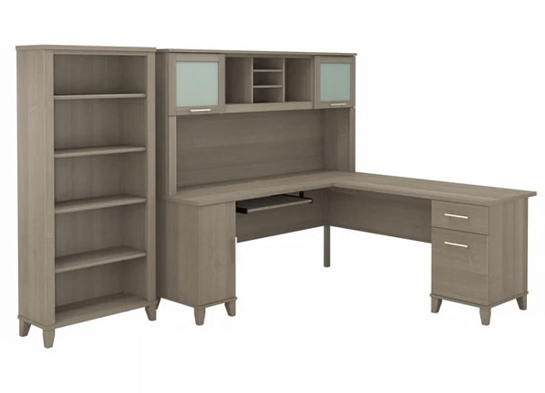 L shaped computer desk with 5 shelf bookcase 72 w highlight view ash gray L shaped computer desk with 5 shelf bookcase 72 w highlight view ash gray