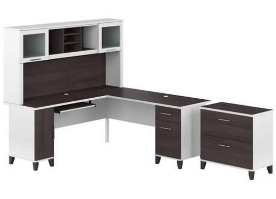 L shaped computer desk with traditional file cabinet 72 w highlight storm gray white 2