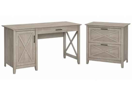 Rustic style desk with drawer lateral file cabinet highlight washed gray