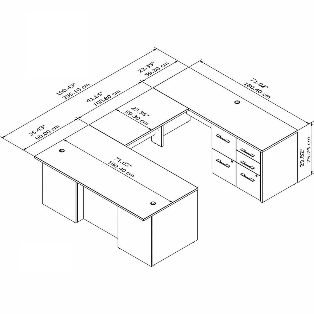 U shaped office desk measures 1