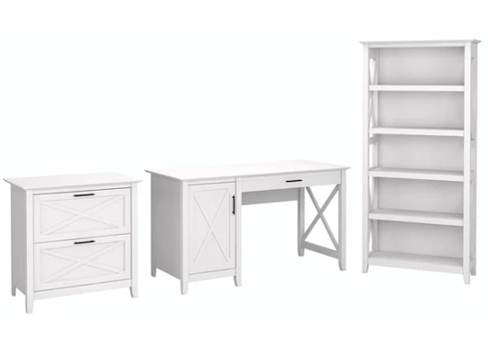 West style desk with drawer file cabinet and 5 shelf bookcase highlight pure white oak