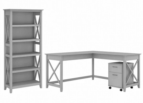 Western l shaped desk with 5 shelf wooden bookcase highlight cape cod gray Western l shaped desk with 5 shelf wooden bookcase highlight cape cod gray