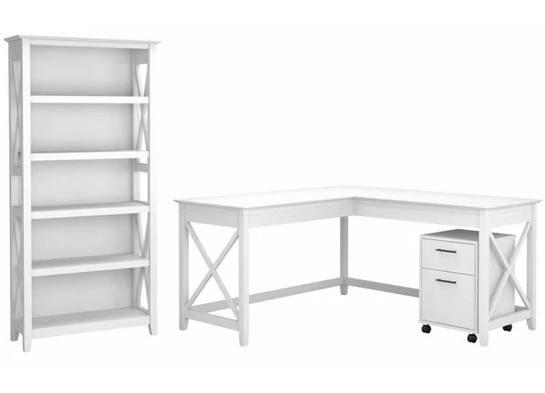 Western l shaped desk with 5 shelf wooden bookcase highlight pure white oak Western l shaped desk with 5 shelf wooden bookcase highlight pure white oak