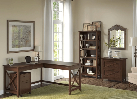 Western style office desk 5 shelf open bookcase space view bing cherry